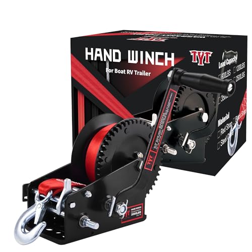 TYT 3500LB Boat Trailer Strap Winch with 10M Red Strap, Sturdy Long-Lasting Gear Hand Crank Winch,...