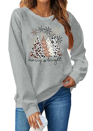 Image of Christmas Sweatshirt Women Merry and Bright Christmas T-Shirt Funny Xmas Lights Blouse Tops Holiday Shirts