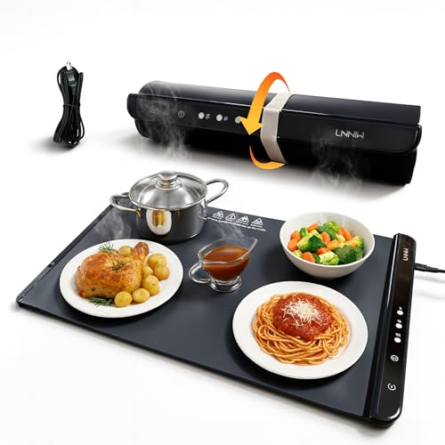 Consejos para Comprar Calientatoallas los preferidos por los clientes. 45 Bluelander Bandeja de Calentamiento Eléctrico, Tapete Eléctrico para Calentar Comida, Portátil y Enrollable, 3 Niveles de Temperatura y Apagado Automático, Compatible con...