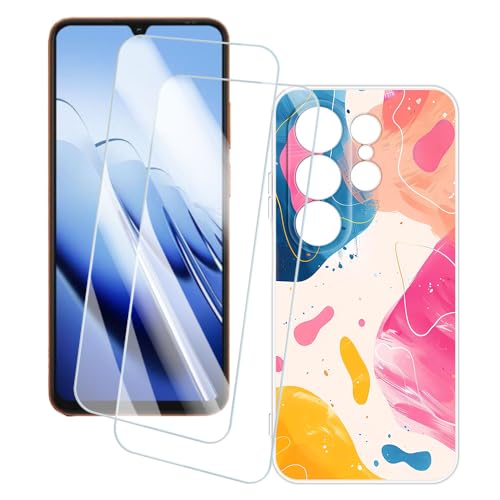 OAGELIM 2�Z�b�g �X�N���[���v���e�N�^�[ + �P�[�X Blackview Wave 10 (6.88 �C���`) �Ƃ̌݊������� �A�[�e�B�X�e�B�b�N�J�X�^���v�����g�J�o�[�Ƌ����K���X�t�B���� �X�N���b�`�h�~ (�J���t��)