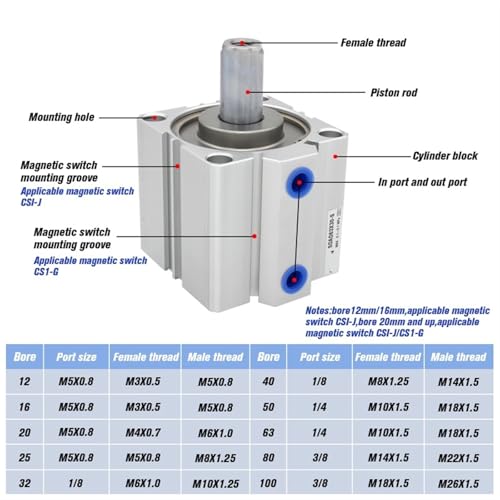 Vérin compact double tige SDAD25 pneumatique double effet alésage 25 mm