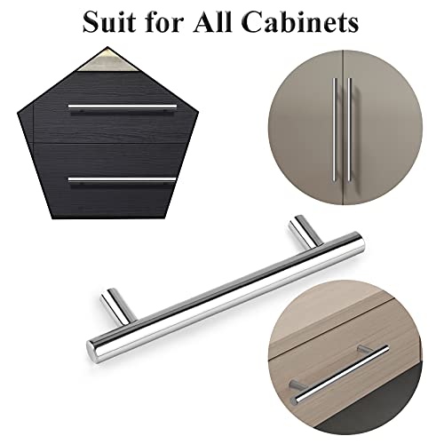 Image of Probrico 20 Pack Kitchen Cabinet Handles 6-3 /10 inch Hole Center Polished Chrome Cabinet Pulls - Euro T Bar Drawer Pulls Stainless Steel Cabinet Hardware for Bathroom, Closet, Wardrobe