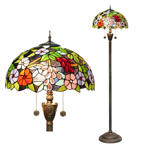 Image of Tiffany Floor Lamp 16 Inch Victoria Purple Grape Flower Standing Glass Lamp Antique Standing Reading Lamp Suitable for Bedrooms Living Rooms Dining Rooms Tiffany Style Retro Home Decoration