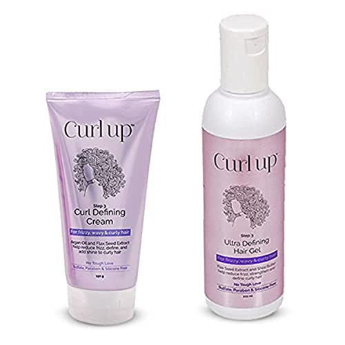 Curl Up Curl Styling Combo with Curl Defining Cream & Ultra Defining Gel | For Dry Frizzy, Wavy and Curly Hair | Sulphate Paraben And Silicone Free -150g + 200ml (Combo of 2)