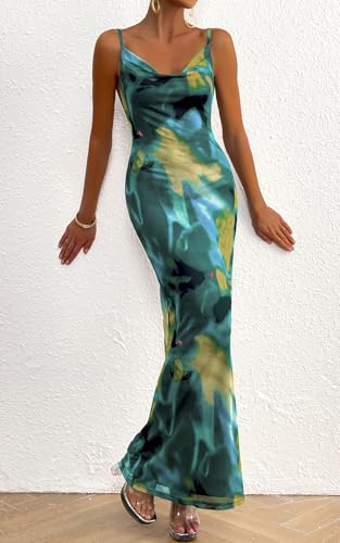 Image of PRETTYGARDEN Women's 2026 Summer Floral Spaghetti Strap Maxi Dress Stretch Sexy Bodycon Dress Backless Slip Long Dresses
