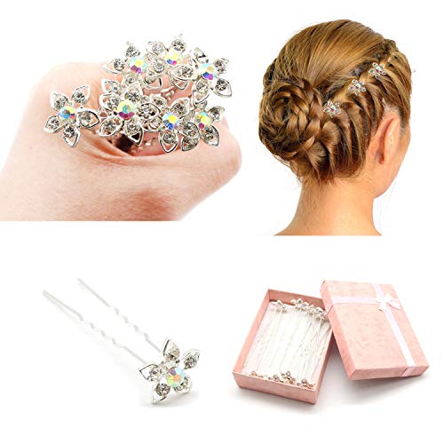 Dofash 8Pcs 6.5CM 5Petals Flowers U-Shaped Hair Pins Flowers Bobby Pins for Wedding Hair Pins with Rhinestones Bridal Hair Accessories for Women for Special Event (5-Petals Flowers)