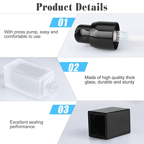 6 Pieces 30ml/1oz Frosted Glass Foundation Bottles Square Lotion Dispenser Container Empty Cosmetic Samples Vials with Press Pump&Black Cover for Liquid Foundation Essence Cream Toiletry Travel3