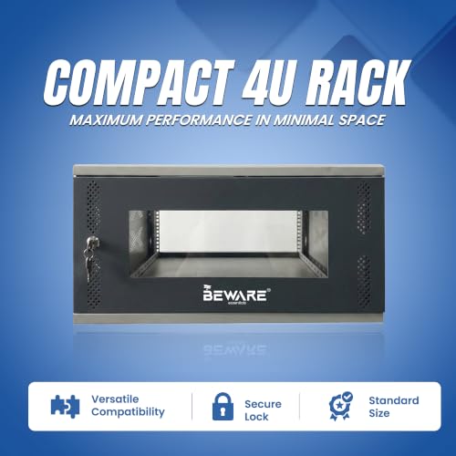Image of BEWARE 4U Wall Mount CCTV Rack Cabinet | 19 Inch Iron Network Rack for DVR, NVR, Router & Switch | Lockable Door | Ventilated Rack Enclosure