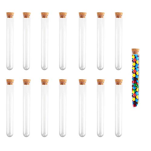 15Pcs 30ml Plastic Test Tubes with Cork Stoppers Containers for M&Ms Skittles Candy