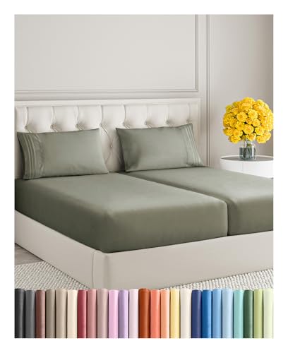 Image of Split King Size 5 Piece Sheet Set - Soft & Cooling Bed Sheets - Dark Taupe | Fits 8 Inch to 16 inch Mattress, Wrinkle Free & Fade Resistant with Deep Pockets, Breathable, Comfy Hotel Luxury Bedding