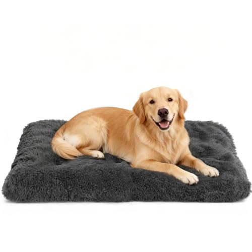 Nobleza Cama de Peluche Ultra Suave para Perros Grande, Lavable, con Base Antideslizante y Soporte Firme, 110 * 73 * 10cm, Gris Oscuro
