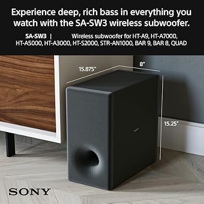 Sony SA-SW3 Wireless Subwoofer for BRAVIA THEATER (BAR 9, BAR 8, QUAD), HT-A9/A7000/A5000/A3000/S2000 and STR-AN1000