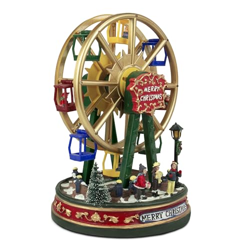 TIENDA EURASIA – Noria Navidad | Carrusel Navidad Movimiento | 15 Luces LED de Colores | Adaptador Corriente 4.5V | Rueda Panorámica | Poliresina | 8 Melodías Navideñas | Carrusel de Musica de Navidad
