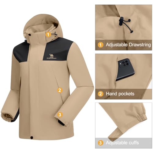 CAMEL CROWN Men's Waterproof Jacket Rain Coat Windbreaker Hooded for Outdoor Hiking Climbing Traveling4