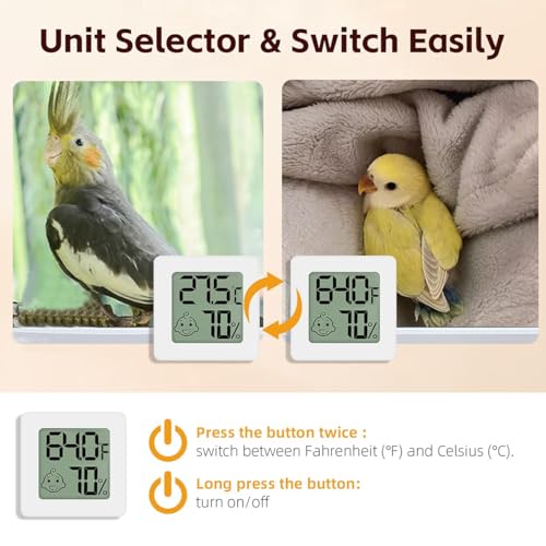 Image of MANON ROSA Bird Thermometer Hygrometer - Mini Digital Magnetic & Adhesive Pet Temperature and Humidity Sensor Gauge for Parrot Cages, Lizard Spider Snake Gecko Reptile Rearing Boxes