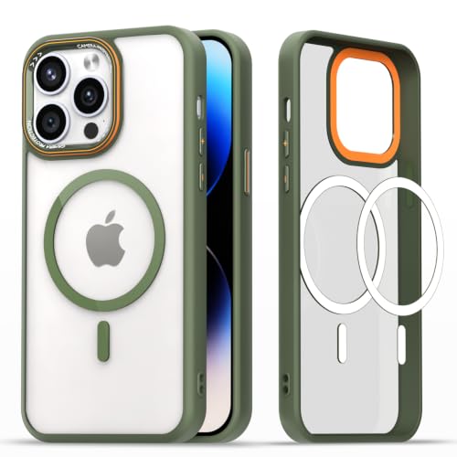 Image of Pikkme Back Cover for iPhone 14 Pro Max | Shockproof | Mag-Safe Compatible | Hard Transparent Back | Premium Raised Camera Protection | Bumper Case (Green Mag-Safe)