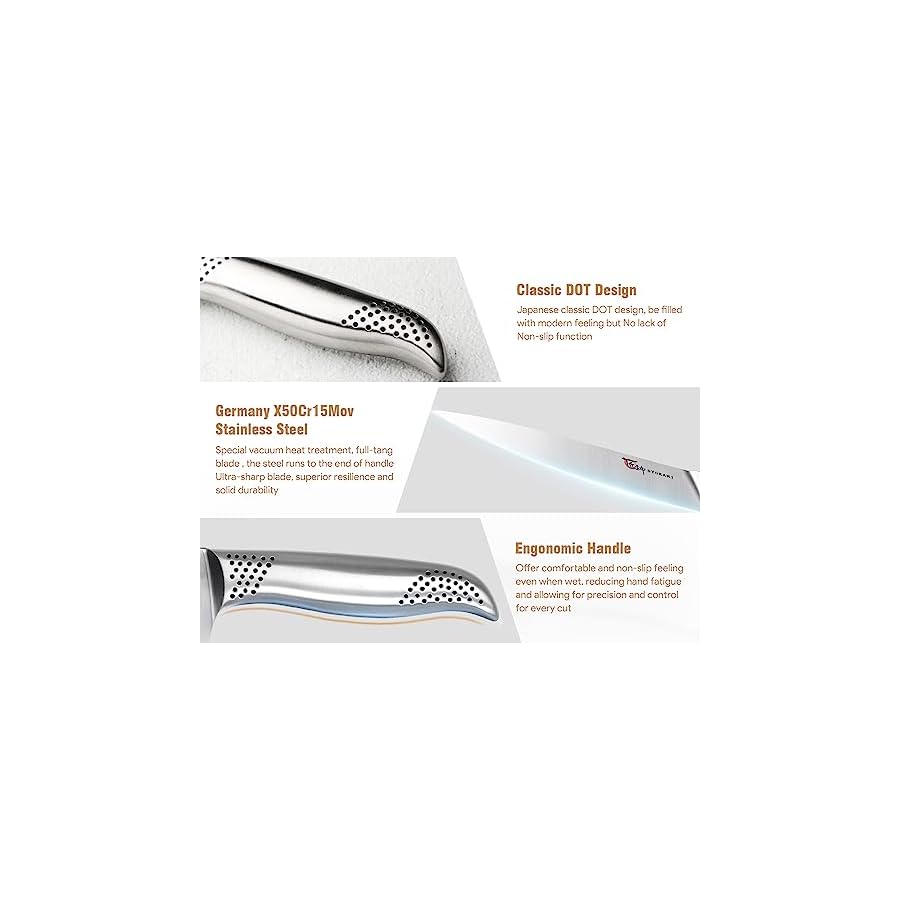 SYOKAMI Kitchen Knife Set, 14 Pieces Japanese Style Knife Block Set with Magnetic Holder, High Carbon Stainless Steel Ultra Sharp Knives for kitchen with Ergonomic Handle and Sharpener, Black Dot