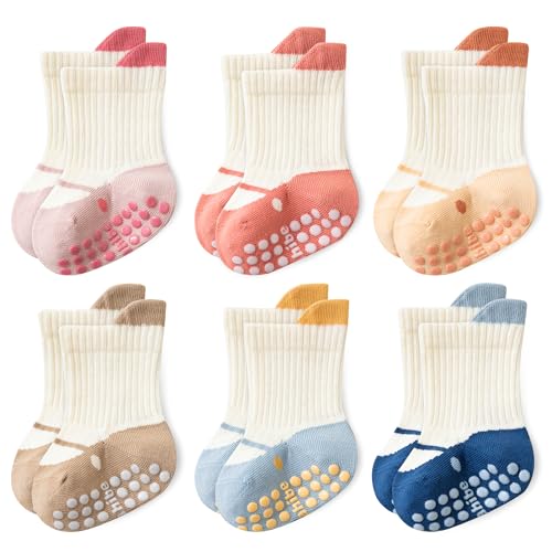 PBHPBH Baby Anti-Slip Socks, Spring Summer Cotton Floor Socks with Non-Slip Grips, Learning to Walk Home Wear, 6 Colors Available (US, Age, 0 Months, 1 Year)