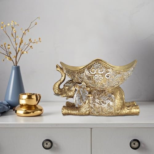 Estatua Elefante con Bandeja de Almacenaje Dorada miniatura 5