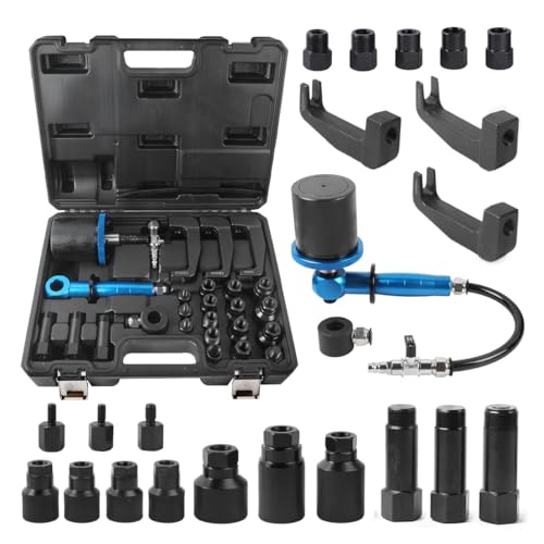 Pneumatic Injector Puller 27PCS for Diesel Engine Air Vibration Injector Extractor with Handle Labor-Saving Injectors Removal Tool Set with High Impact Extractor Hammer Puller 18 Adapters 3 Hooks