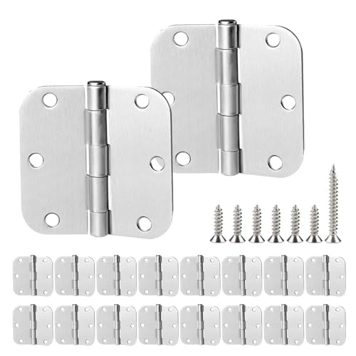 18 Pack Satin Nickel Door Hinges 3.5 inch Brushed Nickel Hinges Rounded 5/8