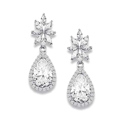 CZ Cluster Teardrop Wedding Earrings for Bridal Birdesmaid Prom Party (Clear)