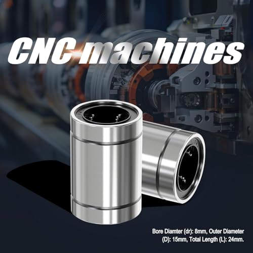 Image of LM8UU Linear Motion Ball Bearing 8mm ID 15mm OD 24mm Length Pack of 12 Chrome Steel Bushing Bearings for 3D Printers CNC Machines Linear Rails Shaft Rod Motion Guide Systems