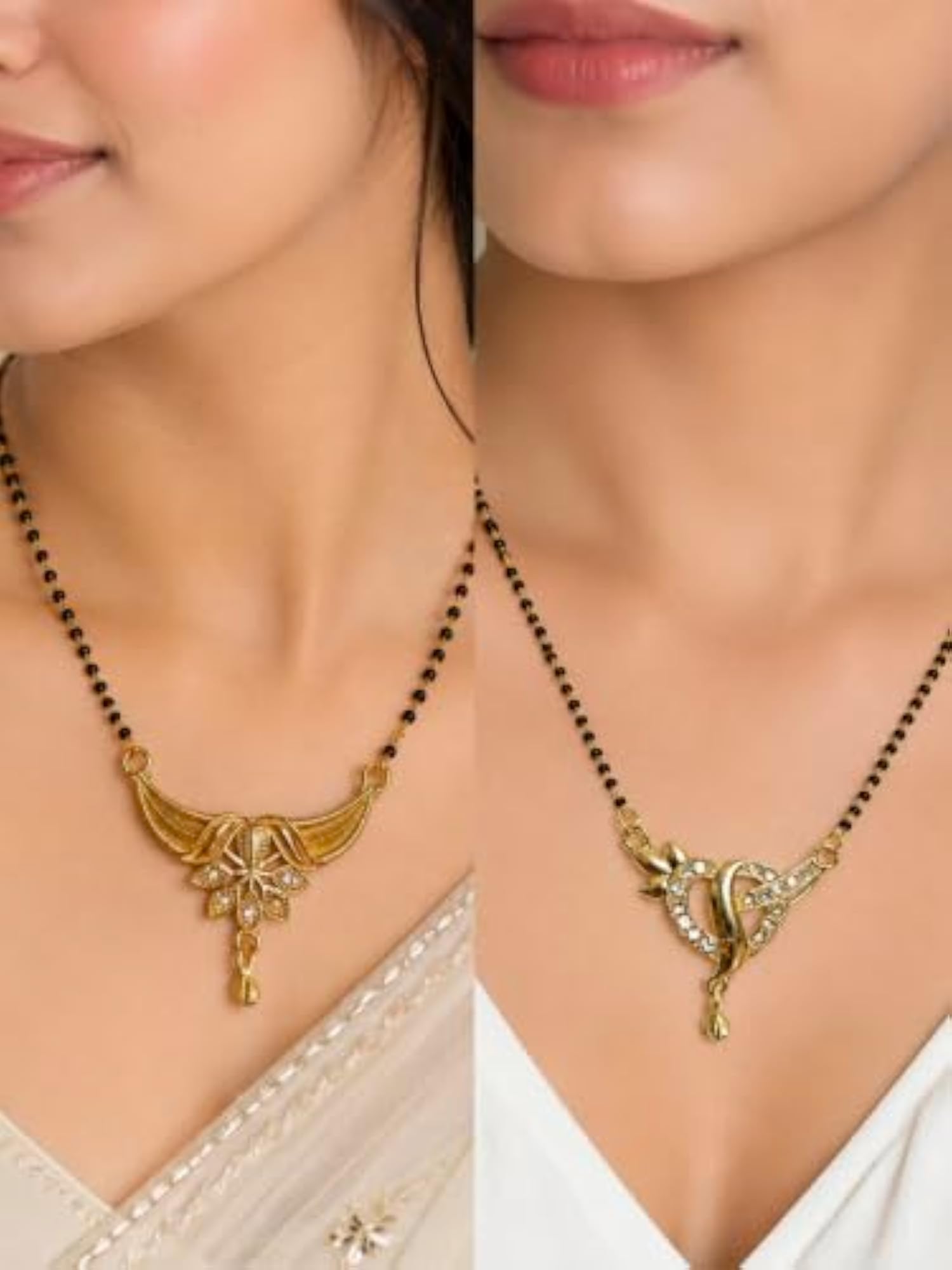 2pc Nyakshit Mangalsutra Combo Set, Traditional Gold Design