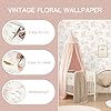 LiKiLiKi Peel and Stick Wallpaper Vintage White and Pink Vinyl Wrap 44x300 cm Floral Sticky Back Plastic Roll for Bedroom Living Room Kitchen Cabinet Self Adhesive Waterproof Renter Friendly #4