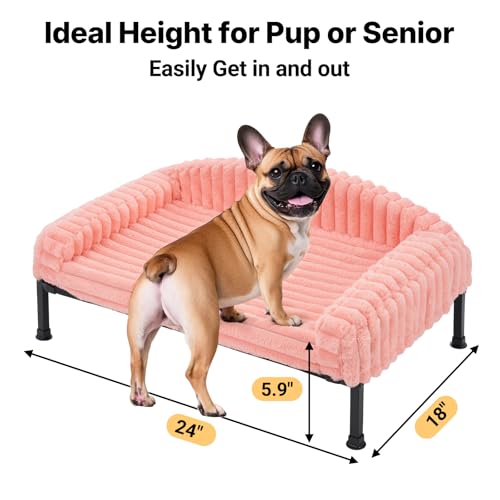 Veehoo Hundeliege Hundesofa für Kleine Hunde, Flauschige Erhöhtes Hundebett mit Abnehmbarem Polster und Orthopädische Matratze, Hunde Sofa Katzensofa mit rutschfeste Füße, Rosa 60x45x10cm