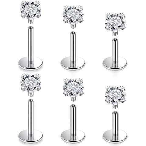Cisyozi 16G F316 Titanium Lip Labret Medusa Monroe Ashley Nose Ring Stud Piercing Jewelry Hypoallergenic Screw on in Implant Flat Back Tragus Helix Cartilage Earring Stud Piercings Jewelry Women Men Cover
