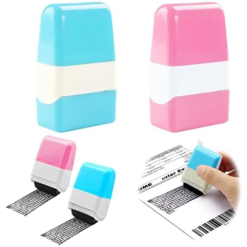 Tamseen Identity Protection Roller Stamp, 2 Pcs Prevention Identity Theft Protection Confidential Data Stamp, Personal Safety Office Tool Protect Your Privacy Security and Address Blocker(Pink&Blue) Cover
