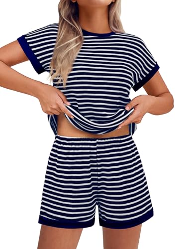 Image of Ekouaer Two Piece Sets for Women Summer Striped Lounge Set Vacation Outfit