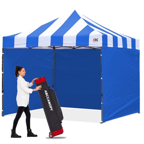 Image of ABCCANOPY Heavy Duty Easy Pop up Canopy Tent with Sidewalls 10x10,Strip RoyalBlue