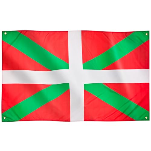 Runesol Drapeau Du Pays Basque, 91x152cm, 3ft x 5ft, Drapeau Basque, 4 Œillets, Œillet Dans Chaque Coin, País Vasco, Ikurriña, Drapeaux De Qualité...