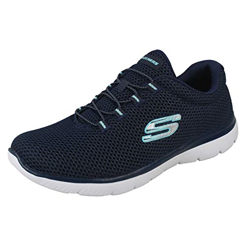 Skechers Mujer Summits 12985 Zapatillas, Navy Mesh/ White Trim, 38 EU