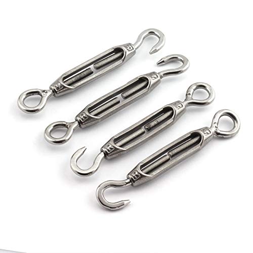 JCBIZ 4pcs M4 Turnbuckle Screw Hook to Eye Strainer Fence CO Open Body Draw-in Bolt 304 Stainless Steel Adjustable Wire Rope Tensioner -  TB-CO-M4-4