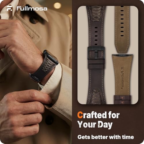 Image of Fullmosa Top Grain Vintage Leather Strap Compatible for Apple Watch | Ultra3 /2 /1 49mm 46mm 45mm 44mm 42mm (NO WATCH) Premium Leather Band for iWatch SE3 /2 /1 series 11 10 9 8 7 6 5 4 3 2 1 Men