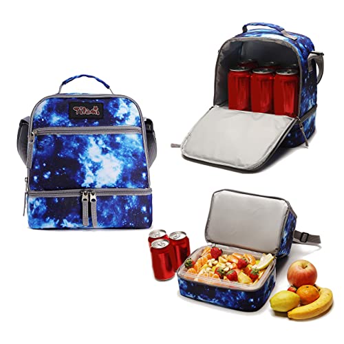 Image of Tilami Lunch Bags Insulated Adjustable Strap Zipper, Two Compartments Cooler Bags, Bento Bags for Kids Toddlers (Blue), Blue, Large, Adjustable,Bento