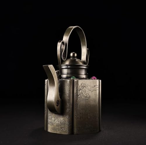 Elegant Vintage Chinese Teapot with White Copper Inlay and Gemstone Handle - Image 2