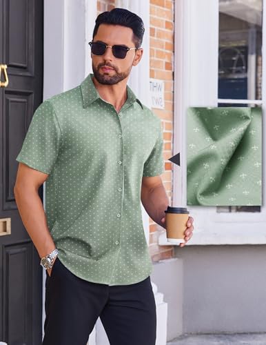 COOFANDY Mens Wrinkle Free Dress Shirt Polka Dot Short Sleeve Button Down Business Casual Shirts4