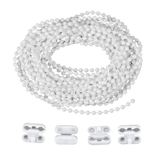 Roller Blind Roman Shade Blind Beaded Chain Cord, 5M Roller Blind-Bead Chain Replacement with 4 Connectors, 4.5mm Stainless Steel Blind-Beads Chains for Roller-Roman Venetian Honeycomb Vertical Shade
