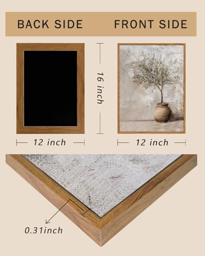 Image of ARPEOTCY Vintage Framed Canvas Wall Art, 12x16inch, Farmhouse Olive Tree in Vessel Wall Decor, Still Life Art Prints Home Decorations, Botanical Paintings for Living Room Bedroom Office Decor