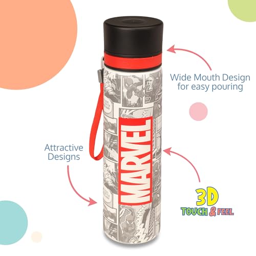 Image of SKi Homeware ALIA Premium Stainless Steel Sipper Bottle for Kids | 3D Disney Touch & Feel Print | Wide Mouth + Sipper | BPA-Free, Odorless | 900ml | Leak-Proof | Carrying Sling | Marvel