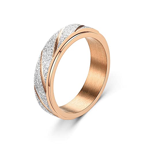 EUMENIDES Frosted Swivel Ring,Anxiety Ring, Decompression Ring, Meditation Ring, Inspire Inspiration,6mm, 360 Degree Rotating Twill Ring (62MM, Rose Gold)