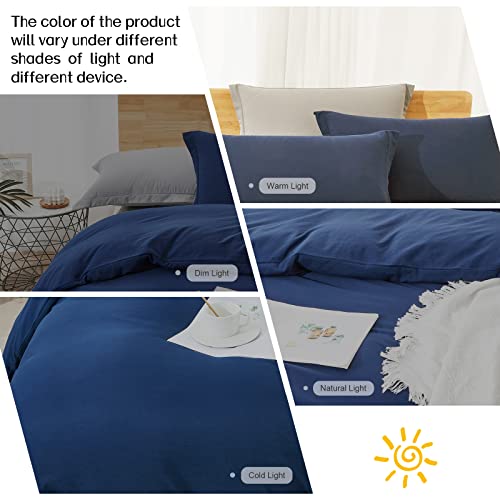 Dreaming Wapiti Duvet Cover Queen,Washed Microfiber Navy Blue Queen Size Duvet Cover Set,Solid Color - Soft and Breathable with Zipper Closure & Corner Ties (Navy Blue, Queen)