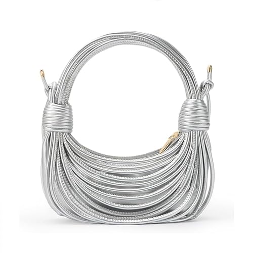INKMILAN Jodie Luxe Handbag Shoulder Bag for Women Small Crescent Bag Noddles Knotted Hobo Handbag Silver Cross Body Bag with Shoulder Strap (Silver) (B0D2P6NVP4) Amazon Price History, Amazon Price Tracker