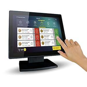 12-Inch Capacitive Multi-Touch POS TFT LED Touchscreen Monitor, True Flat Seamless Design with Adjustable POS Stand for Retail Restaurant, HDMI & VGA Inputs, High Resolution 1024 x 768