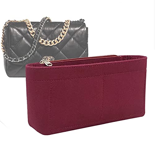 Lckaey Bolsa organizadora para Chanel 19 bolsa pequena com bolso lateral com zíper bolsa Chanel Maxi Flip Bag Organizer Y002claret-S