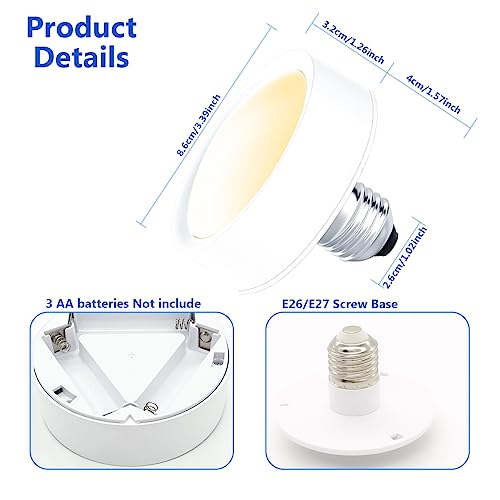 Pack Battery Operated Light Bulbs,Battery Powered Led Puck Light With Remote Control,E26/E27 Wireless Dimmable Light For Wall Sconces Lamp Rv Non Electric Fixtures Home Emergency Backup #TOP1